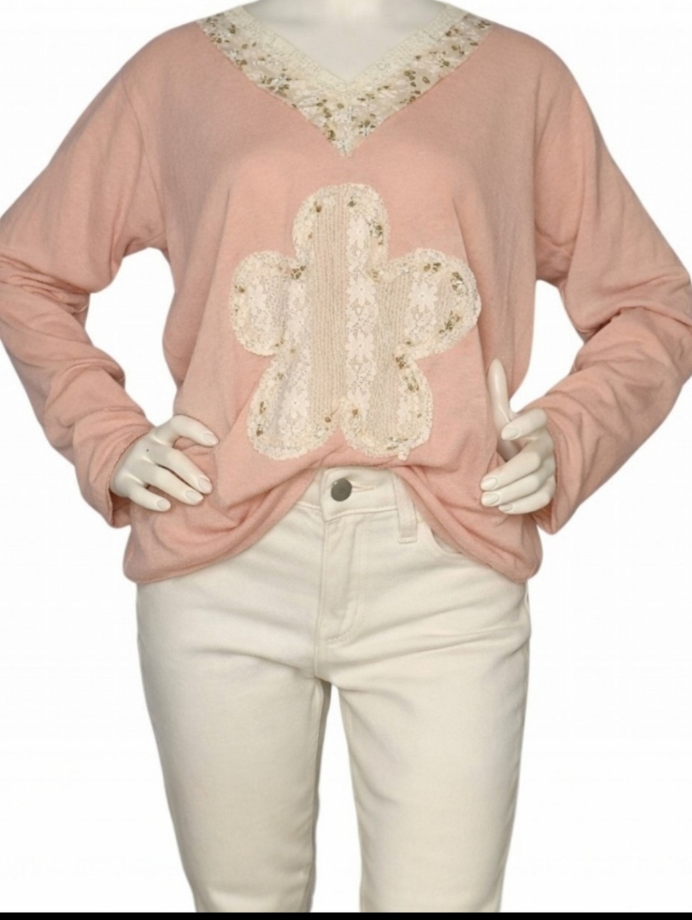 POL Zinnia Mauve Cactus Applique Boho Cottagecore Top Small NWT